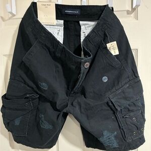 Aeropostale Men’s Black Distressed Cargo Shorts